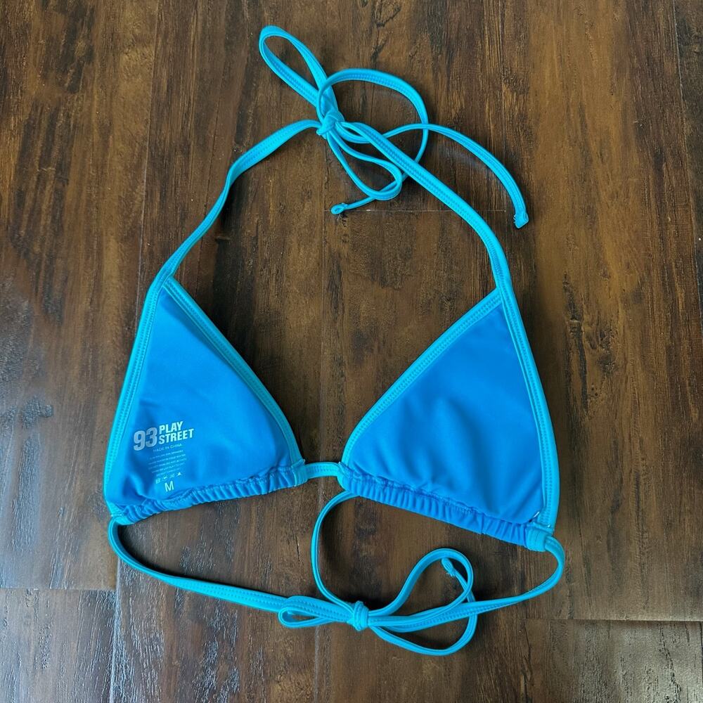 93 PLAY STREET Bikini Set Ocean Blue Triangle Top High Waist NWOT - Picture 4 of 10